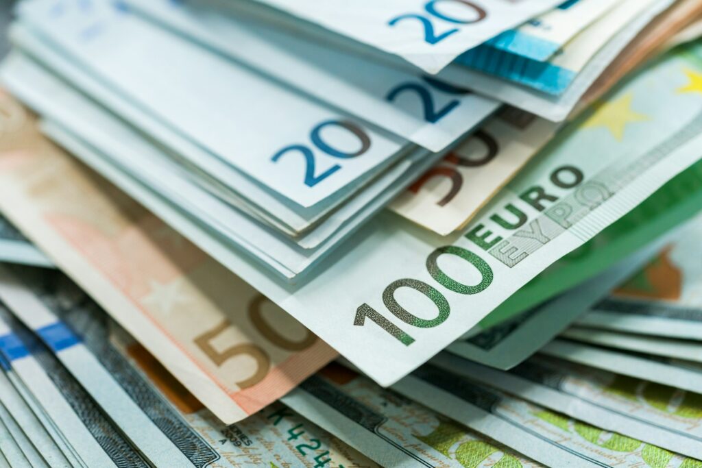 Euro and USA dollar money banknotes background